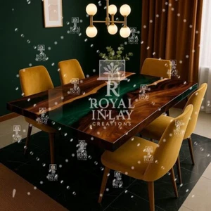 Luxury Green Resin & Wood Dining Table – Handmade Modern Epoxy River Design - Picture 1 of 13