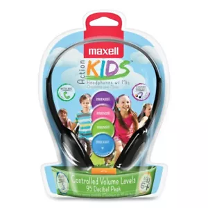 Maxell 195004 4' Cord Kids Safe Headphones - Black with Interchangeable Caps New - Picture 1 of 3