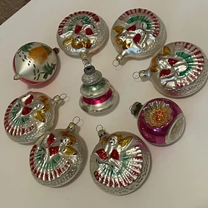 9 Vintage Glas Weihnachtsornamente/Scheibenträne-glänzend hell eingerückt/Lot - Bild 1 von 9