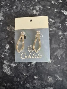 Ooh La La Earrings Gold & Rhinestone Late 90s - Picture 1 of 1