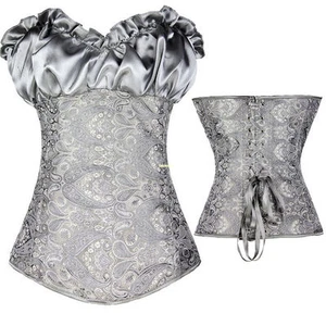 Women Corset Bustier Top Waist Shaper Satin Brocade Stays Boned Corset Overbust - Picture 1 of 37