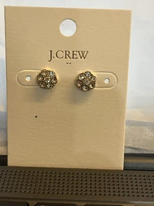 J. Crew Round White/Clear Crystal Flower Earrings 1" NWT - Picture 1 of 7