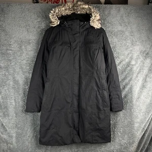 The North Face Arctic Parka Women’s Medium Black Faux Fur Hood Down Fill Long - Picture 1 of 19