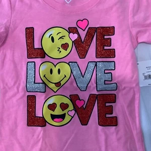 Valentines Day short sleeve Graphic Shirt Girls XS 4-5 Pink Emojis LOVE NEW - Picture 1 of 4