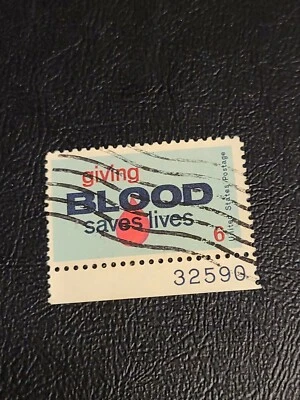 US Stamp Sc #1425 6c 1971 Giving Blood Saves Lives w/ Plate Number Used - #3834 - Image 1 of 3