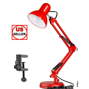 Metal Adjustable Swing Arm Desk Lamp, Eye-Caring Study Desk Lamps Red