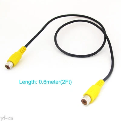 1pc 0.6M/2ft Yellow Phono RCA Female to Female Extension Adapter Cable Black - Image 1 of 4
