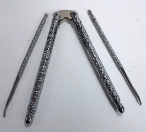 Vtg Metal Nut Cracker & 2 Picks Set Walnuts Crab Seafood Lobster Granny Core - Picture 1 of 2