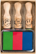 Stempelset 3 Smileys mit 3-farbigem Stempelkissen, Lehrerstempel, von BRUNNEN