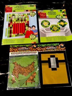 Lote Minecraft Banner Feliz Cumpleaños, 6’ Telón de Fondo Colgante Decoraciones, Bolsas de Golosinas Foto 1 de 4