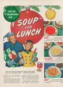 1950 Campbell's Tomatensuppe Weihnachten jeden Tag Suppe zum Mittagessen Vintage Druck Werbung - Bild 1 von 1