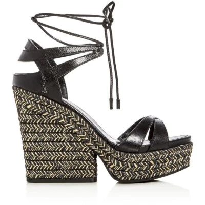 $875 Nuevas Sandalias Sergio Rossi Bilbao Alpargata Cuña Cuero Negras Talla US 6.5 Foto 1 de 4