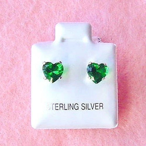 Argento Sterling - 6mm Zirconia Cubica Finto Smeraldo Cuore Orecchini (SE122) - Immagine 1 di 1