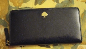 Kate Spade Zip Around Continental Wallet Metallic Navy Leather - Picture 1 of 9