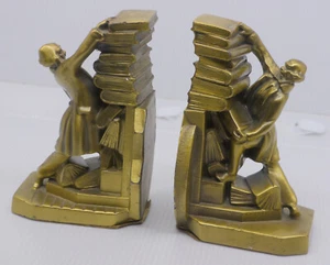 VINTAGE PM CRAFTSMAN METAL BOOKENDS, COLONIAL LIBRARIAN, HOLD THOSE BOOKS - Picture 1 of 9
