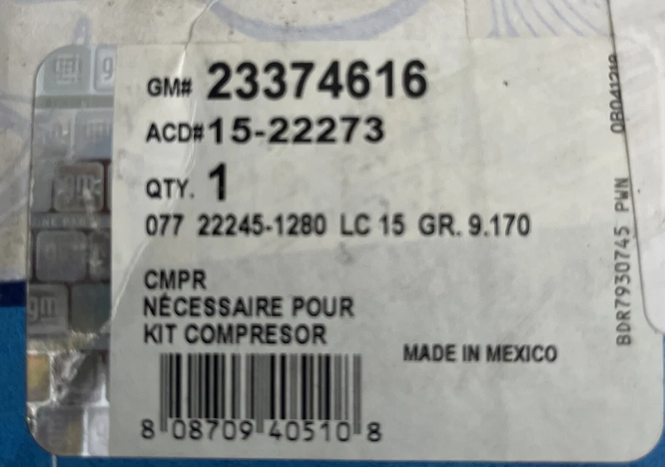 Kit de compresor de aire acondicionado genuino GM OEM 2010-2015 Chevrolet Camaro - GM (23374616) Foto 1 de 1