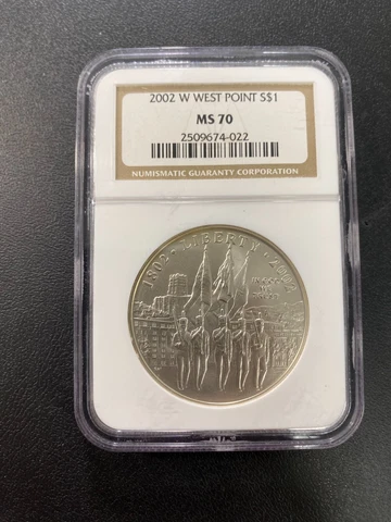 2002 W WEST POINT COMMEMORATIVE DOLLAR NGC MS-70 - UNCIRCULATED - SLABBED - $1 Cover