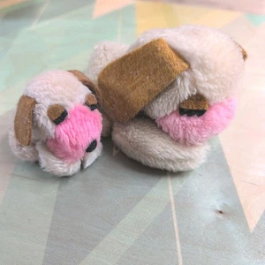 Wallace Berrie Vintage Creme Puff Plüsch Hund Welpe rosa braun schlafend x2 - Bild 1 von 6