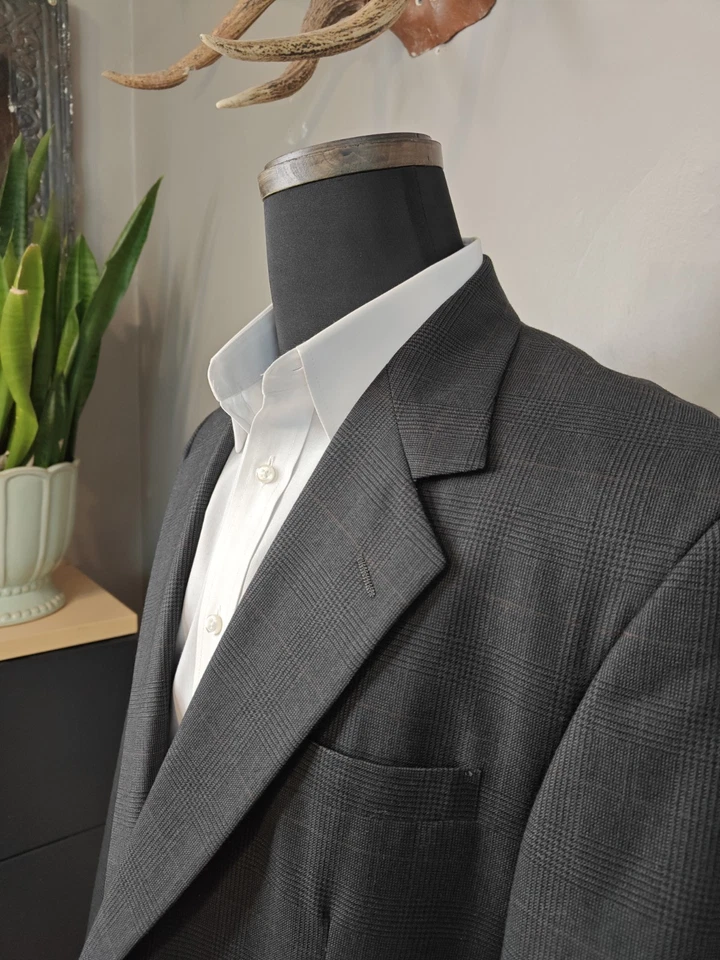 🇺🇲 Abrigo deportivo de lana a cuadros gris Glen 42R Corbin para hombre hecho en EE. UU. Foto 1 de 4