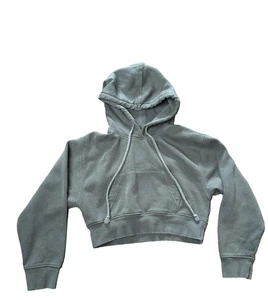 Zara Hoodie Womens Small Gray Cropped Fleece Lined Kangaroo Pocket Pullover - Picture 1 of 7