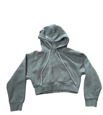 Zara Hoodie Womens Small Gray Cropped Fleece Lined Kangaroo Pocket Pullover - Image 1 of 4
