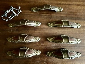Lot 7 Matching Vintage Metal Art Deco Waterfall Drawer Pulls - DISTRESSED - Picture 1 of 7