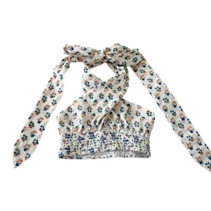 Tuckernuck Ash + Eden Floral Wrap Tie Halter Crop Top, Size Small - Picture 1 of 10