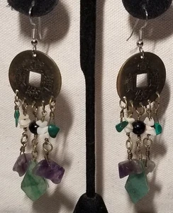 Pendientes de moneda y piedra de inspiración asiática - Imagen 1 de 11