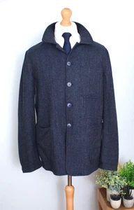 HACKETT Unstructured Herringbone Tweed Overshirt Size 44R/54R XL Chore Navy/Grey - Picture 1 of 18