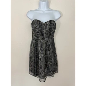 Twelfth Street by Cynthia Vincent Strapless Silk Dress Sz 4 Black Metallic Print - Picture 1 of 6