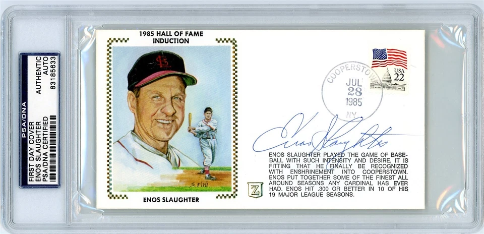 Enos Slaughter Cardinals Signed 1985 FDC - PSA DNA - Image 1 of 1