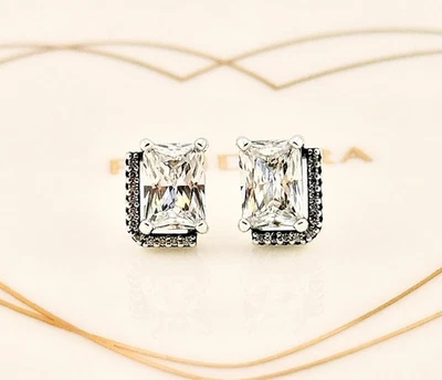 New Genuine Pandora Silver Rectangular Sparkling Halo Stud Earrings 292380C01 - Image 1 of 4