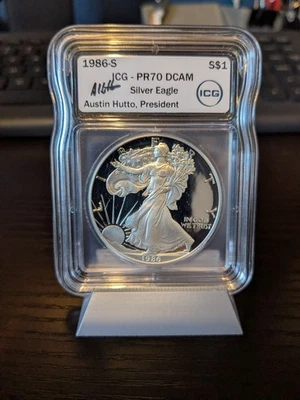 1986-S $1 American Silver Eagle ICG Proof PR70 DCAM Austin Hutto Signed - Image 1 of 2