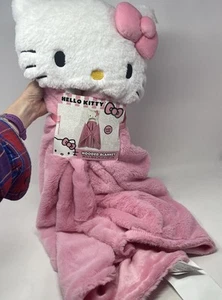 Sanrio Hello Kitty Plush Hooded 30 x 50 Inch Throw Blanket Pink Franco - Picture 1 of 4