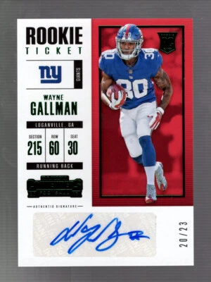 2017 Wayne Gallman Playoff Contenders #316 Preview Auto 20/23 RC Giants - Image 1 of 2