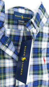 Polo Ralph Lauren Little Boy's Sz 5 Blue Green Plaid Cotton Poplin Shirt NEW - Picture 1 of 10