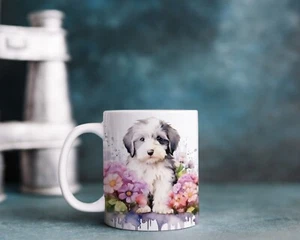 Watercolour Old English Sheepdog 03 Personalised Mug Christmas, Birthday Gift. - Picture 1 of 2