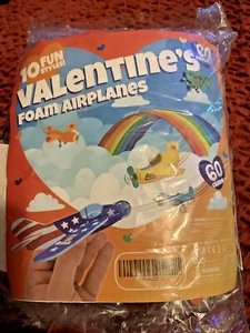 60 Valentines Day Foam Airplanes Greeting Cards for Kids Valentine’s Party - Picture 1 of 6