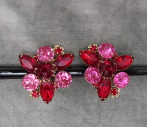 Pendientes Judy Lee Estrás Vintage Rojo Rosa Cristal Facetado 1.25 in 891c - Imagen 1 de 9