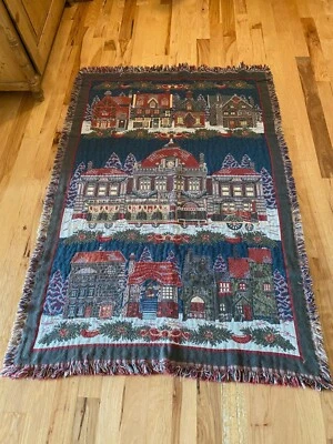 Dickens Village Goodwin Weavers Dept. 56 Christmas Triple Woven Throw Blanket  - Image 1 of 4