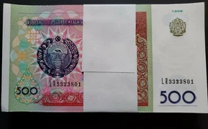 100 piezas, Uzbekistán 500 Sum Som, 1999, P-81, UNC, notas prístinas, envío rápido EE. UU. - Imagen 1 de 6