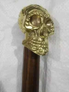 Calavera Mango Marrón Madera Caminar Caña 36" Largo Gran Assistive Aid Padre Día - Imagen 1 de 5