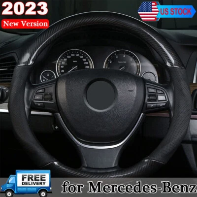 Cubierta de volante de coche de 15 pulgadas de cuero genuino para Mercedes-Benz interior negro Foto 1 de 4