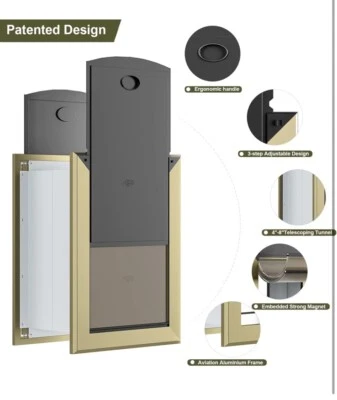 Dog/Pet Door for Wall, Telescopic Tunnel, Aluminum Frame, Bronze,Medium Foto 1 de 4