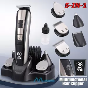 LCD Electric Hair Clippers Mens Rechargeable Beard Trimmer Shaver Grooming Kit - Picture 1 of 16