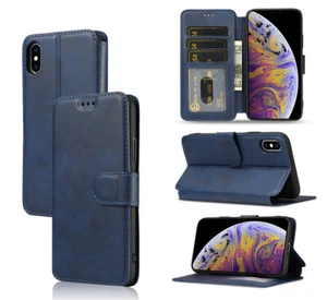 Blue Color 3 Card Slot Flip Wallet Phone Case fit For iPhone 15 PROMAX 14 & S23+ - Picture 1 of 11