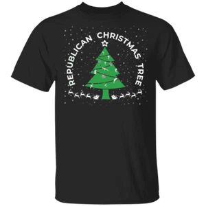 Republican Christmas Tree Firearm Money God Ugly Christmas T-Shirt - Picture 1 of 6