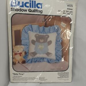 Vintage Bucilla Shadow Quilting Embroidery Pillow Kit 49370 Baby Bear Boy 12"