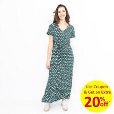 Seasalt Maxi Dress Green Floral Chy Ryn Cotton Blend Short Sleeve Drawstring