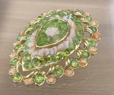 Broche Peridoto y Cuarzo Rosa Chapado en Oro 22k Hermosa Pieza Única 58 x 45 mm Foto 1 de 3